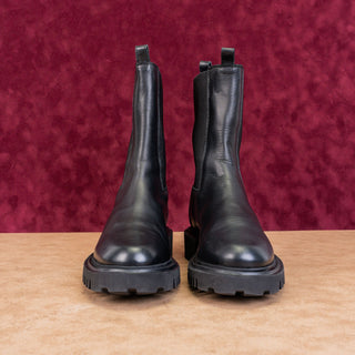 AllSaints Women Hallie Black Leather Lug Mid Calf Chelsea Ankle Boots 8US EUR38