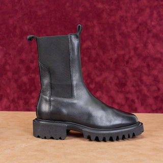 AllSaints Women Hallie Black Leather Lug Mid Calf Chelsea Ankle Boots 8US EUR38