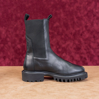 AllSaints Women Hallie Black Leather Lug Mid Calf Chelsea Ankle Boots 8US EUR38