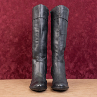 Born Women Black Leather Western Zip Round Toe Knee Boots sz 7.5US EUR38.5