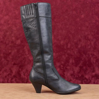Born Women Black Leather Western Zip Round Toe Knee Boots sz 7.5US EUR38.5