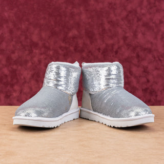 UGG Women Ultra Mini Mirror Ball Silver Sequin Winter Ankle Boots sz 6