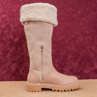 Splendid Antonia Faux Fur Cuff Baby Pink Suede Warm Winter Lug Boots sz 7.5