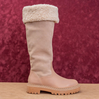 Splendid Antonia Faux Fur Cuff Baby Pink Suede Warm Winter Lug Boots sz 7.5