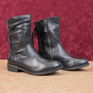 Sofft Wmn Sharnell Low Distress Black Leather Waterproof Back Lace-up Boots 6.5