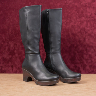 BOC Woman Brogan Black Faux Leather Zip Riding Platform Knee Boots sz 8