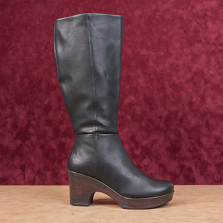 BOC Woman Brogan Black Faux Leather Zip Riding Platform Knee Boots sz 8