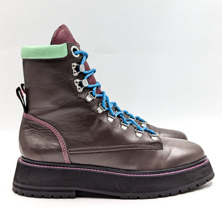 Larroude Women Jordan Hiker Multicolor Leather Lace up Combat Boots size 10