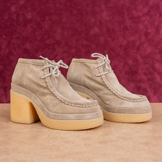 Chloe Women Taupe Suede Lace-up Platform Block Heel Fashion Boots 7.5US EUR38