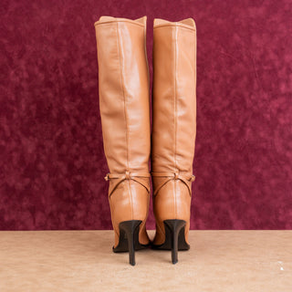 Reiss Women Brown Leather Night Party Pointy Fashion Knee Boots sz 6.5US EUR37