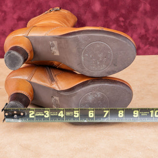 Biviel Women Vintage Retro 90 Brown Leather Circular Heel Zip Boots 9.5US EUR 40