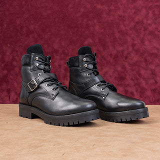 AllSaints Women Paulina Buckle Black Leather Ankle Combat Boots size 9US EUR39