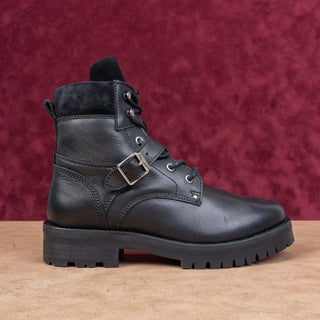 AllSaints Women Paulina Buckle Black Leather Ankle Combat Boots size 9US EUR39