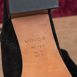 Vince Women Ara Black Suede Block Heel Zip Dress Fashion Boots sz 7.5US EUR38