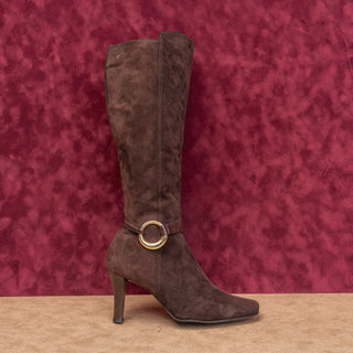 Charles Jourdan Women Vintage Y2K Brown Suede Fashion Party Zip Knee Boots sz 7