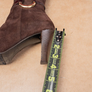 Charles Jourdan Women Vintage Y2K Brown Suede Fashion Party Zip Knee Boots sz 7