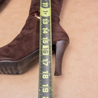 Charles Jourdan Women Vintage Y2K Brown Suede Fashion Party Zip Knee Boots sz 7