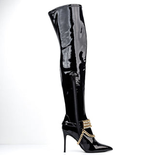 Jeffrey Campbell Women Arsenic Vegan Patent Leather OTK Pointy Stiletto Boots 8