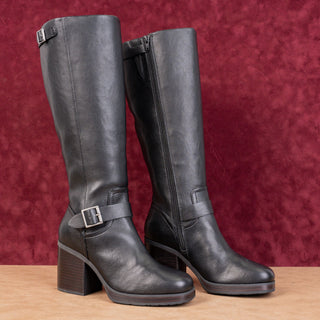 Korks Wmn Karelyn Distress Black Faux Leather Cottage Boho Block Heel Boots 9