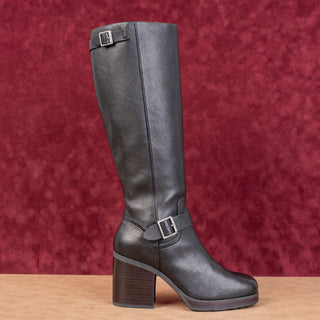 Korks Wmn Karelyn Distress Black Faux Leather Cottage Boho Block Heel Boots 9