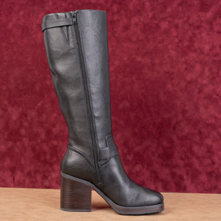 Korks Wmn Karelyn Distress Black Faux Leather Cottage Boho Block Heel Boots 9