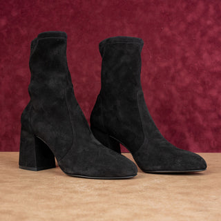 Stuart Weitzman Women Yulian Black Suede Fashion Dress Heel Block Boots sz 7.5
