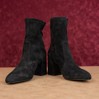 Stuart Weitzman Women Yulian Black Suede Fashion Dress Heel Block Boots sz 7.5