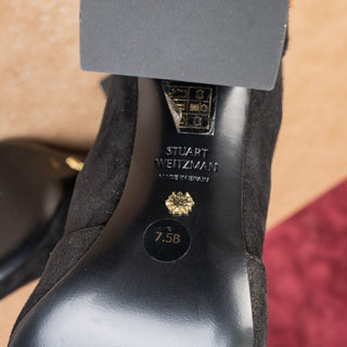 Stuart Weitzman Women Yulian Black Suede Fashion Dress Heel Block Boots sz 7.5