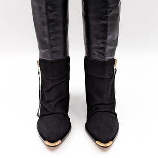 Schutz Women Tenia Western Cowboy Pinty Toe Black Leather OTK Boots size 5