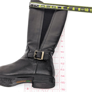 Timberland Women HIll Black Leather Elastic Buckle Riding Knee Boots sz 8