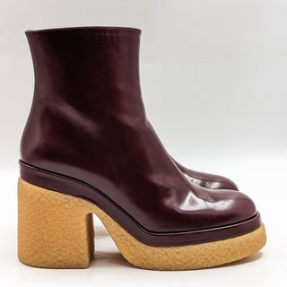 Chloe Women Kurtys Burgundy Leather Retro Chunky Platform Boots sz 9US EUR 39