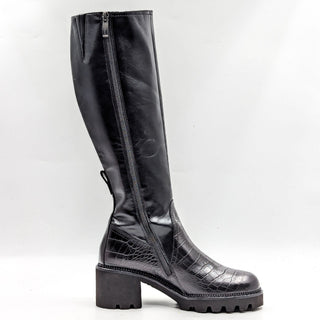 Paul Green Women Miller Black Leather Lug Sole Fashion Tall Boots sz 6US AUS 3.5