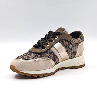 Geox Respira Women Tabelya Olive Beige Camo Leather Sneakers size 7US EUR37