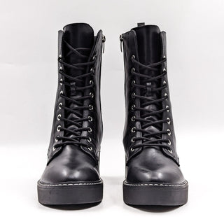 Nine West Women Den Black Vegan Leather Platform Festival Combat Boots size 10