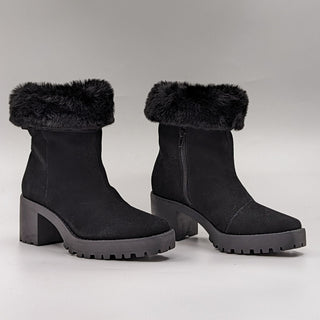 André Assous Women Milana Black Suede Square Toe Faux Shearling Boots size 6