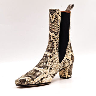 Paris Texas Python Print Leather Heel Stretch Panel Ankle Boots 7US EUR37.5