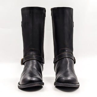 Born Women Delano Rugged Buckle Moto Black Leather Mid Calf Boots size 8