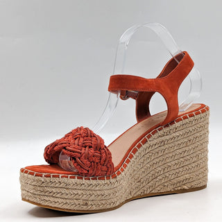 Veronica Beard Women Reema Coral Red Espadrille Suede Buckle Sandals size 10