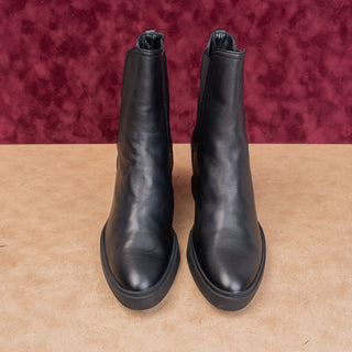 AGL Women Black Leather Slip-on Wedge Fashion Ankle Boots sz 10.5US EUR41