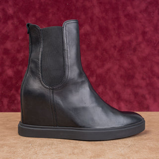 AGL Women Black Leather Slip-on Wedge Fashion Ankle Boots sz 10.5US EUR41