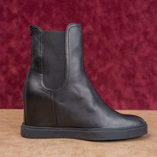 AGL Women Black Leather Slip-on Wedge Fashion Ankle Boots sz 10.5US EUR41