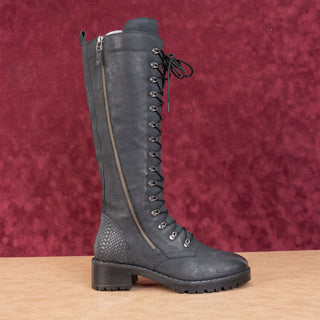 Vintage Foundry Women Henrietta Black Leather Lace-up Zip Combat Knee Boots sz 9