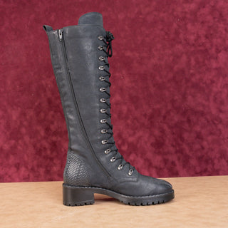 Vintage Foundry Women Henrietta Black Leather Lace-up Zip Combat Knee Boots sz 9