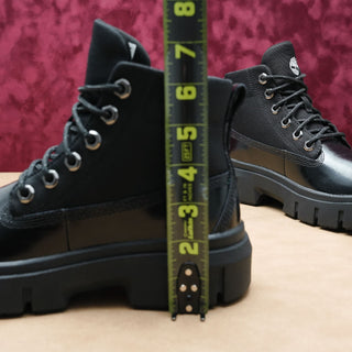 Timberland Women Greyfield Black Canvas Patent Leather Lace-up Stomp Boots sz 7