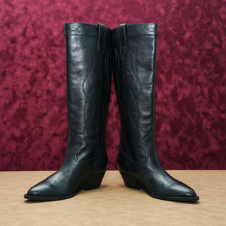 Marc Fisher Women Deania Western Cowboy Black Leather Tall Knee Boots sz 6.5