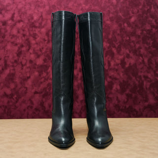 Marc Fisher Women Deania Western Cowboy Black Leather Tall Knee Boots sz 6.5