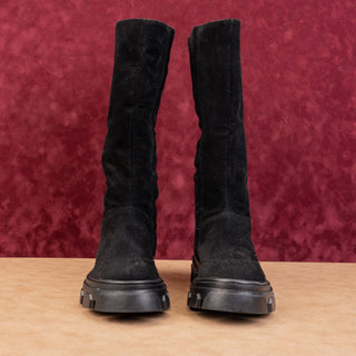 Farm Rio Women Festival Party Platform Black Fabric Retro Zip Knee Boots sz 8.5