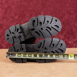 Farm Rio Women Festival Party Platform Black Fabric Retro Zip Knee Boots sz 8.5