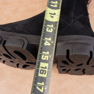 Farm Rio Women Festival Party Platform Black Fabric Retro Zip Knee Boots sz 8.5