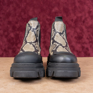 Ganni Women Chelsea Platform Cleated Lug Snake Print Leather Boots Sz 6US EUR37